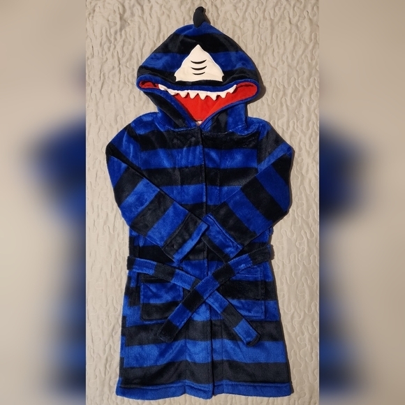 Boy's Striped Shark Hooded Robe.‎ Blue Size 8 Medium - Picture 1 of 6